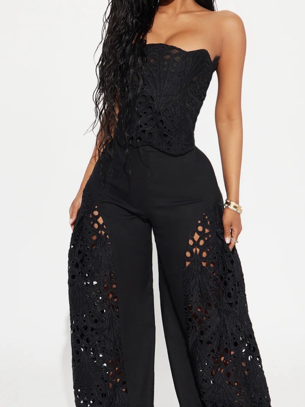 Strapless Black Lace Wide-Leg Jumpsuit